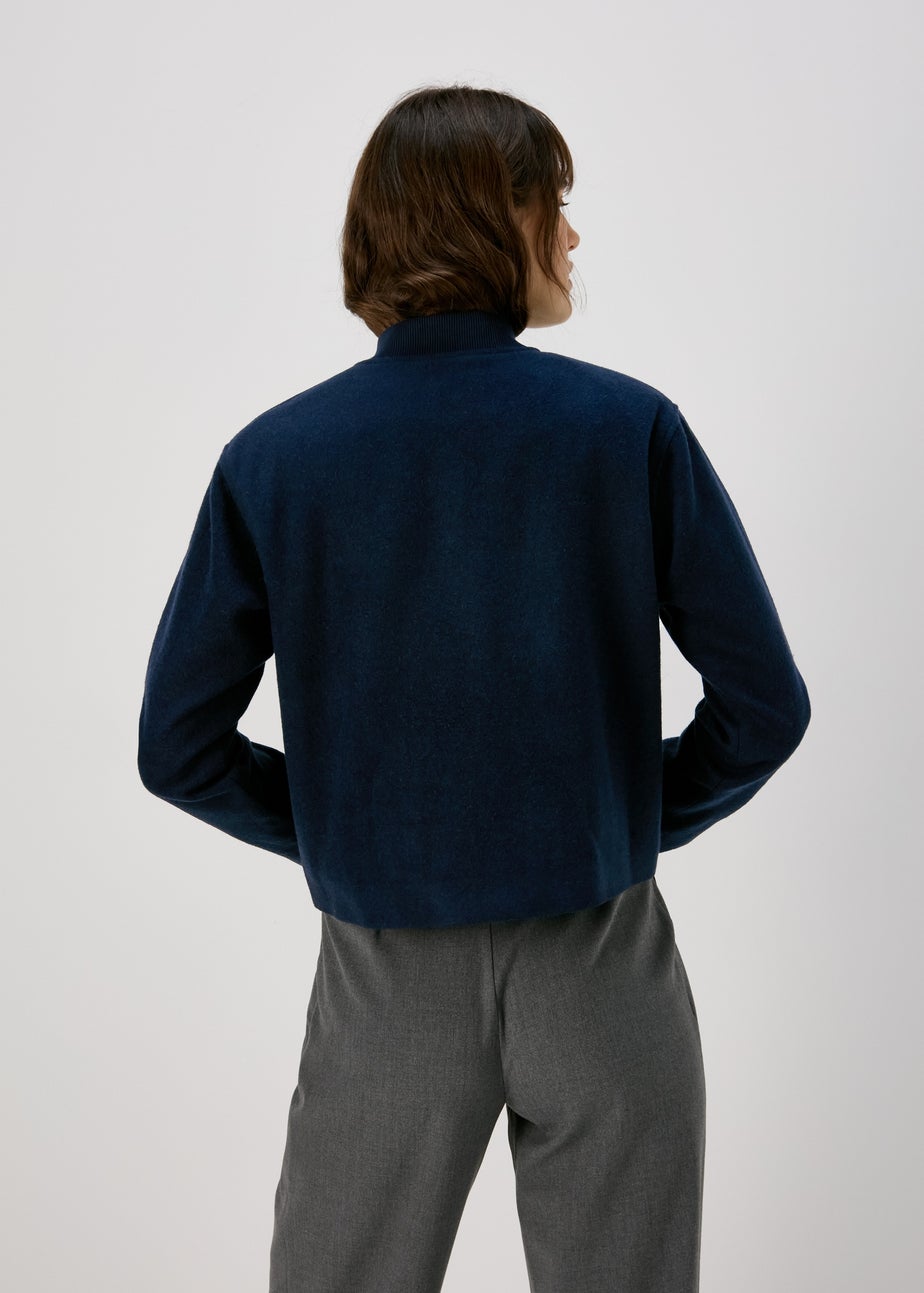 Navy Wool Look Bomber Jacket