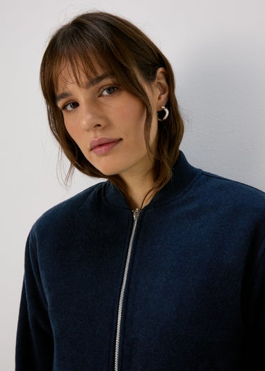 Navy Wool Look Bomber Jacket