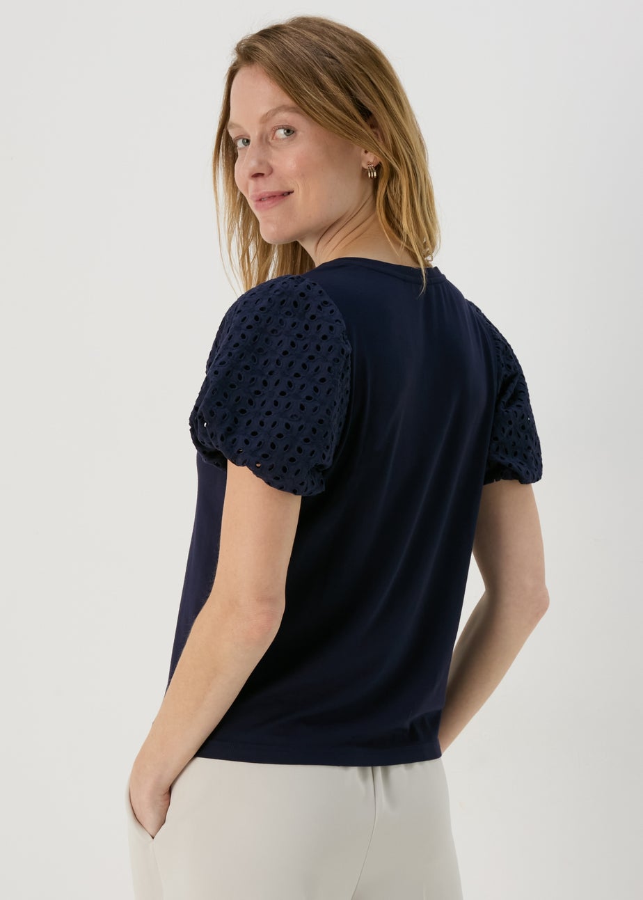 Et Vous Navy Puff Sleeve T-Shirt