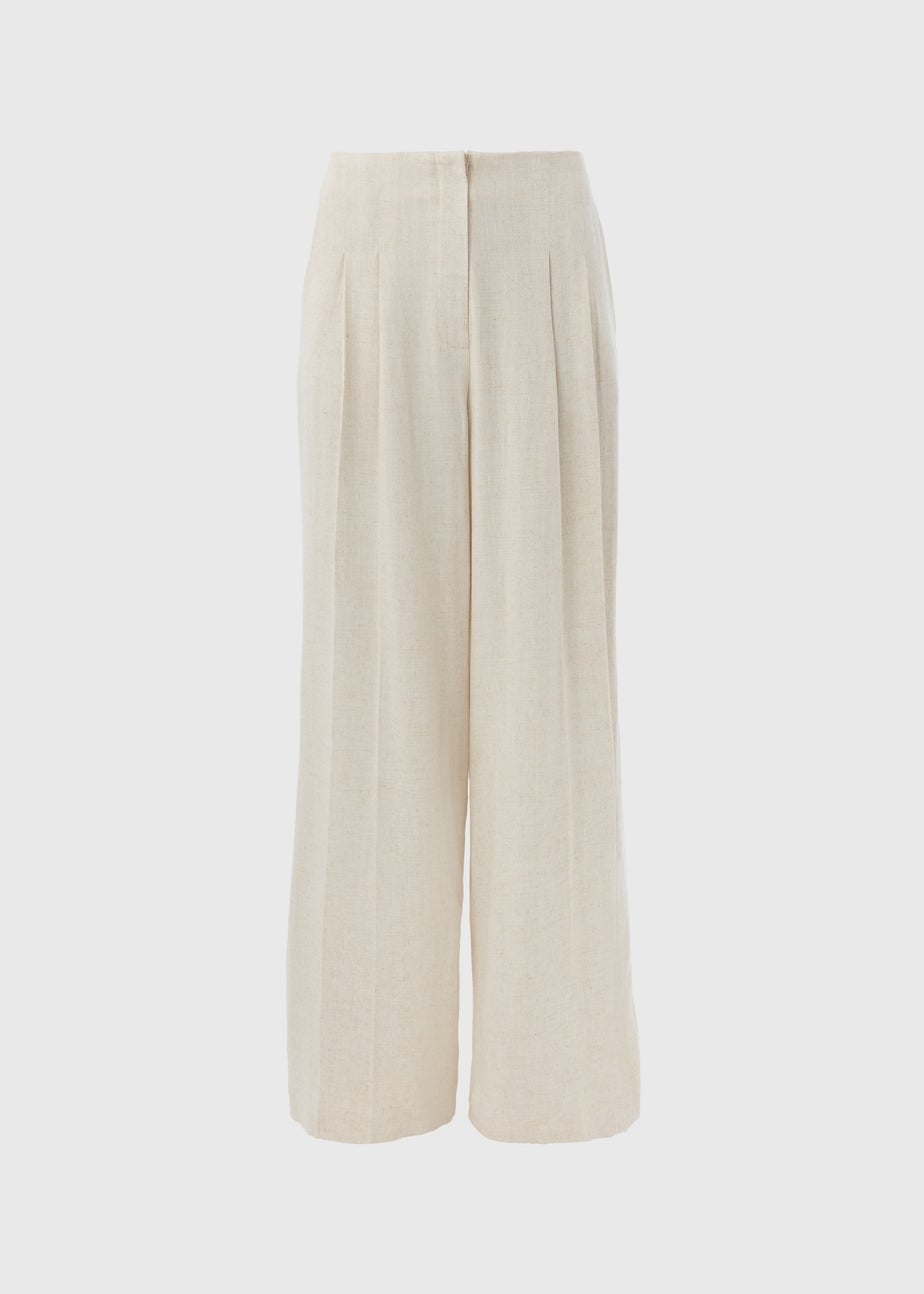 Et Vous Beige Wide Leg Linen Trousers