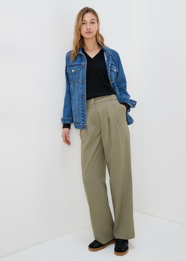 Khaki Wide Leg Trousers