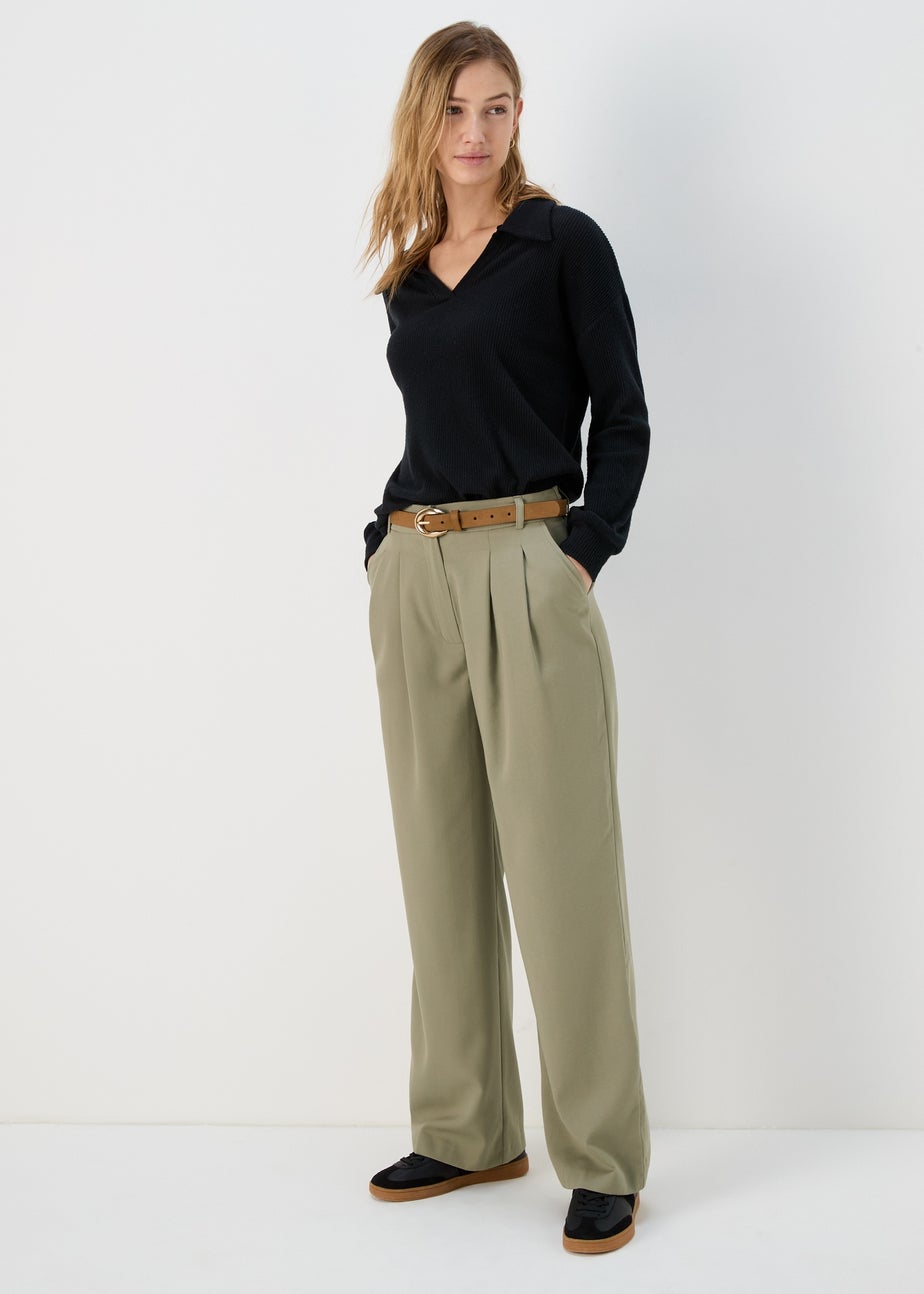 Khaki Wide Leg Trousers