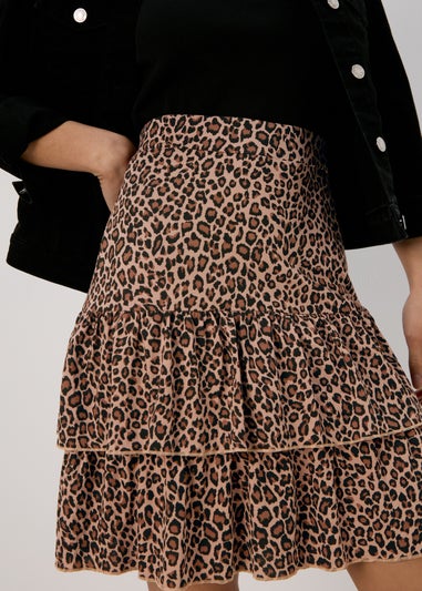 Papaya Brown Animal Print Tiered Jersey Mini Skirt