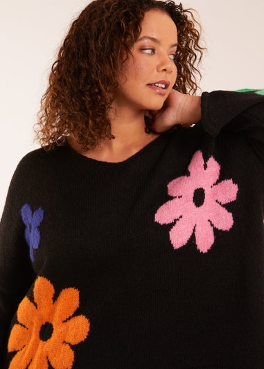 Blue Vanilla Black Multi Coloured Flower Jumper
