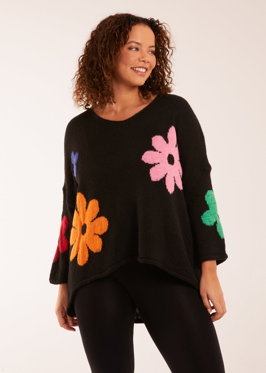 Blue Vanilla Black Multi Coloured Flower Jumper