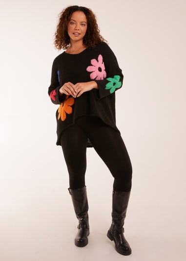 Blue Vanilla Black Multi Coloured Flower Jumper