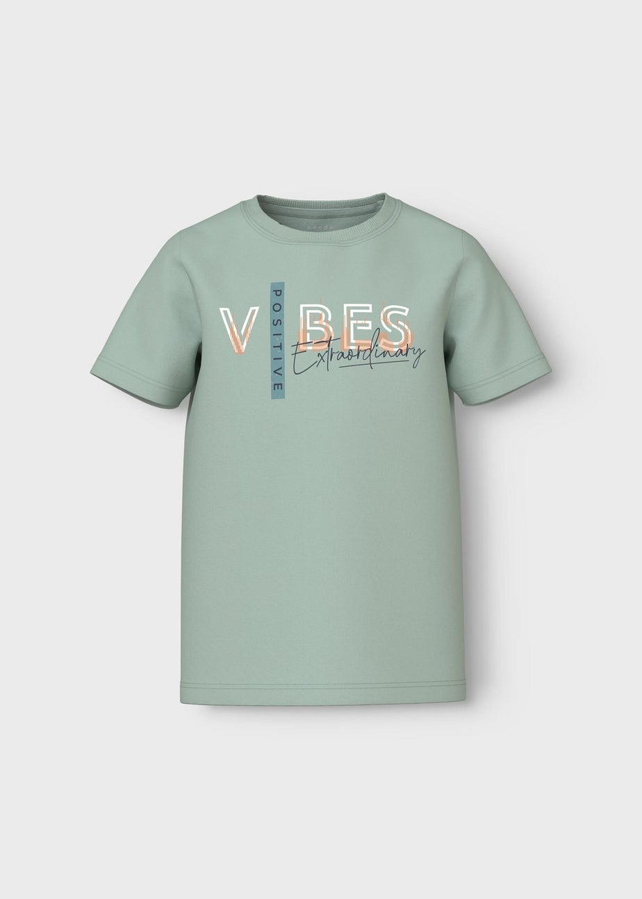 Name It Boys Teal Positive Vibes Slogan T-Shirt (6-12yrs)