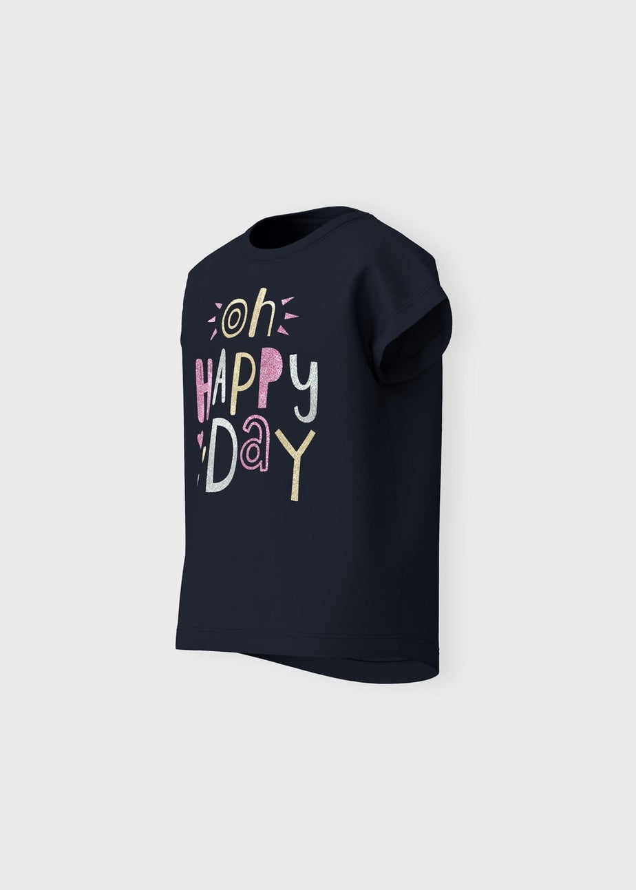 Name It Girls Black Happy Day T-Shirt (9mths-5yrs)