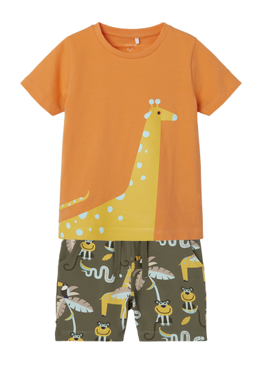 Name It Boys Orange Giraffe Top & Shorts Set (9mths-5yrs)