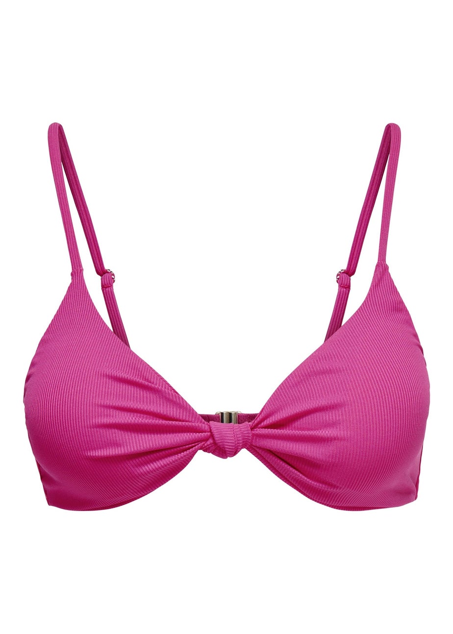 ONLY Pink Sienna Ribbed Knot Bikini Top