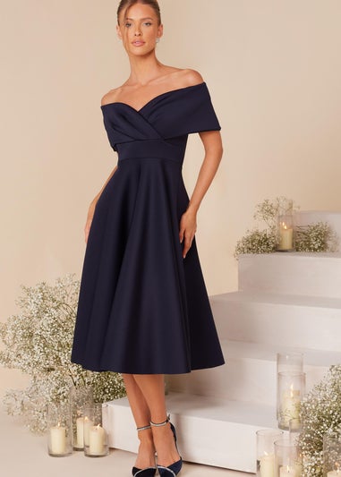 Quiz Blue Bardot Skater Midi Dress