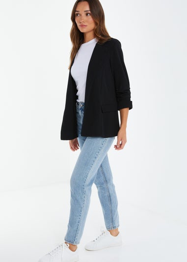 Quiz Black Ruched Sleeve Blazer