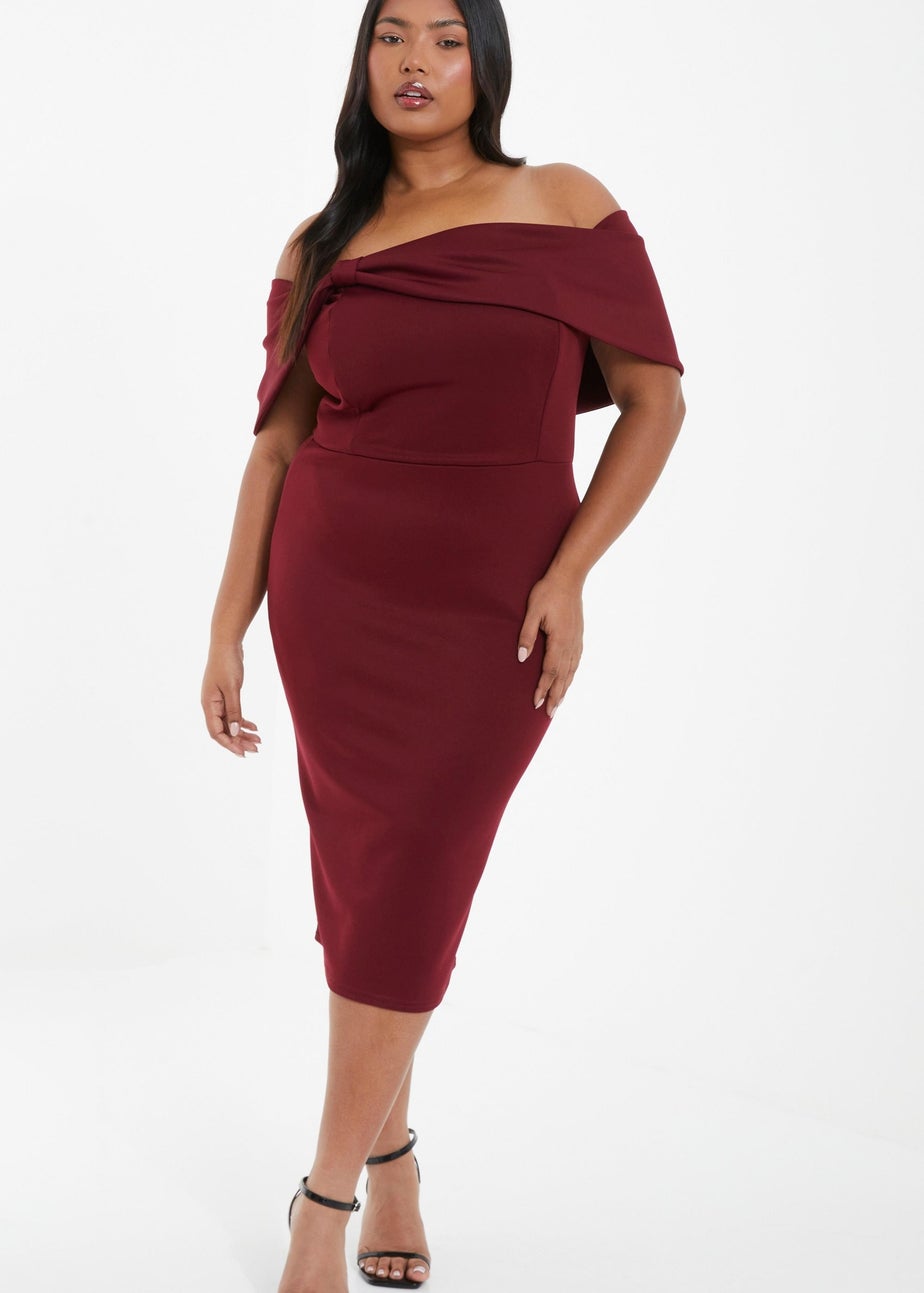 red bardot dress quiz Quiz Red Bardot Ruched Maxi Dress - 6