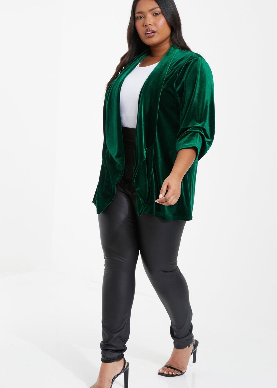Quiz Green Curve Velvet Waterfall Blazer