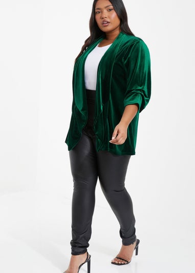 Quiz Green Curve Velvet Waterfall Blazer