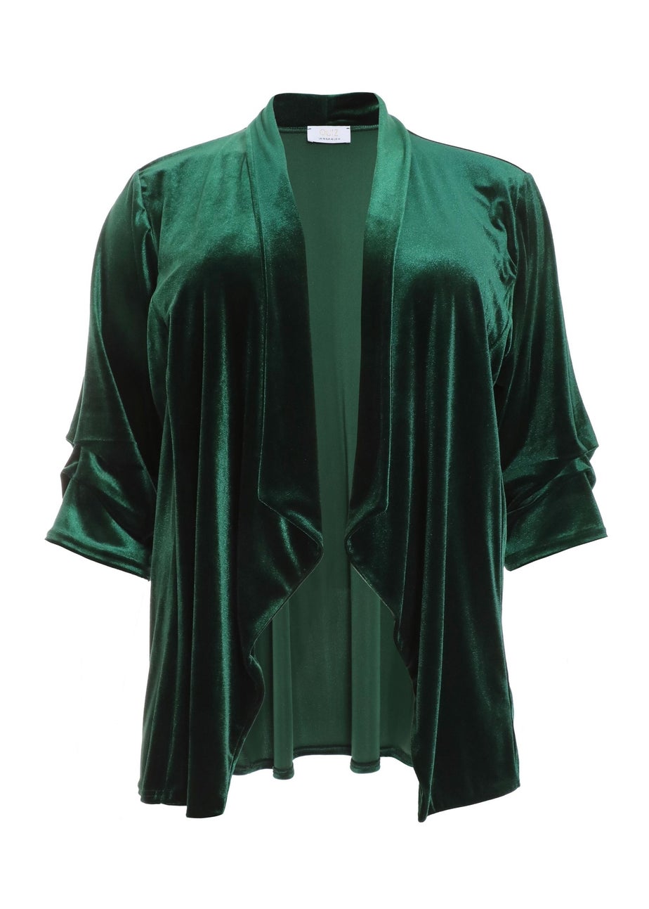 Quiz Green Curve Velvet Waterfall Blazer