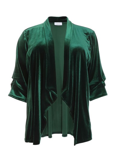 Quiz Green Curve Velvet Waterfall Blazer