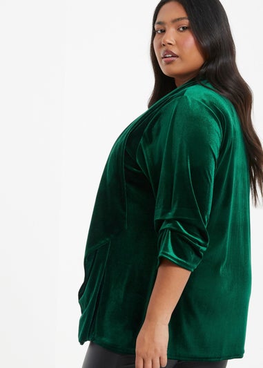 Quiz Green Curve Velvet Waterfall Blazer