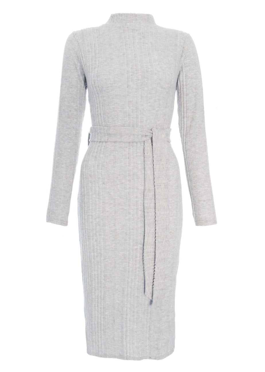 Quiz Grey Knitted Long Sleeve Midi Dress