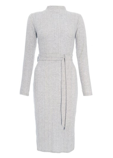 Quiz Grey Knitted Long Sleeve Midi Dress