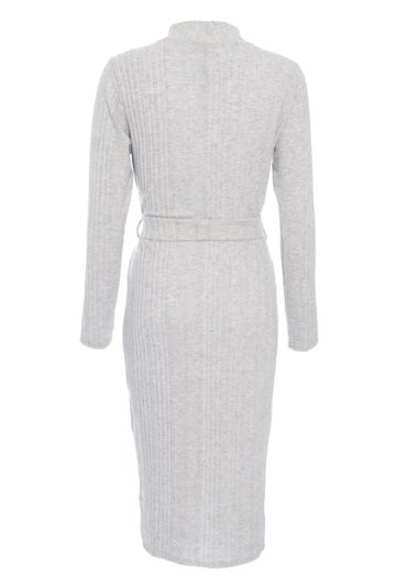 Quiz Grey Knitted Long Sleeve Midi Dress