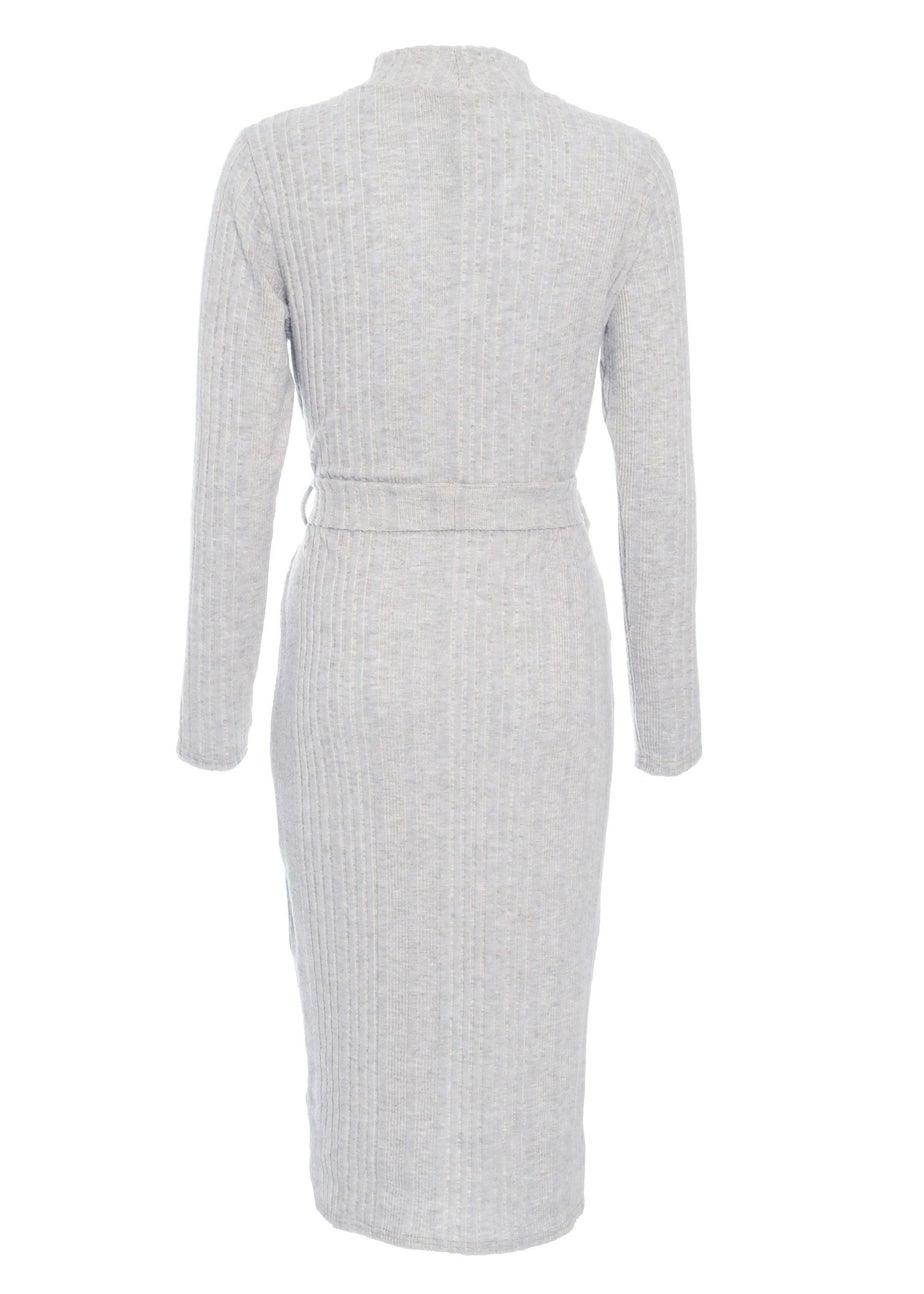 Quiz Grey Knitted Long Sleeve Midi Dress