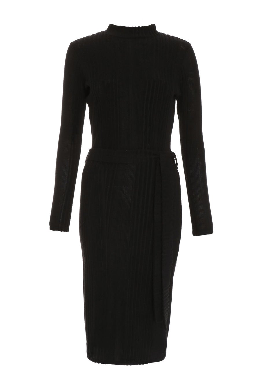 Quiz Black Knitted Long Sleeve Midi Dress