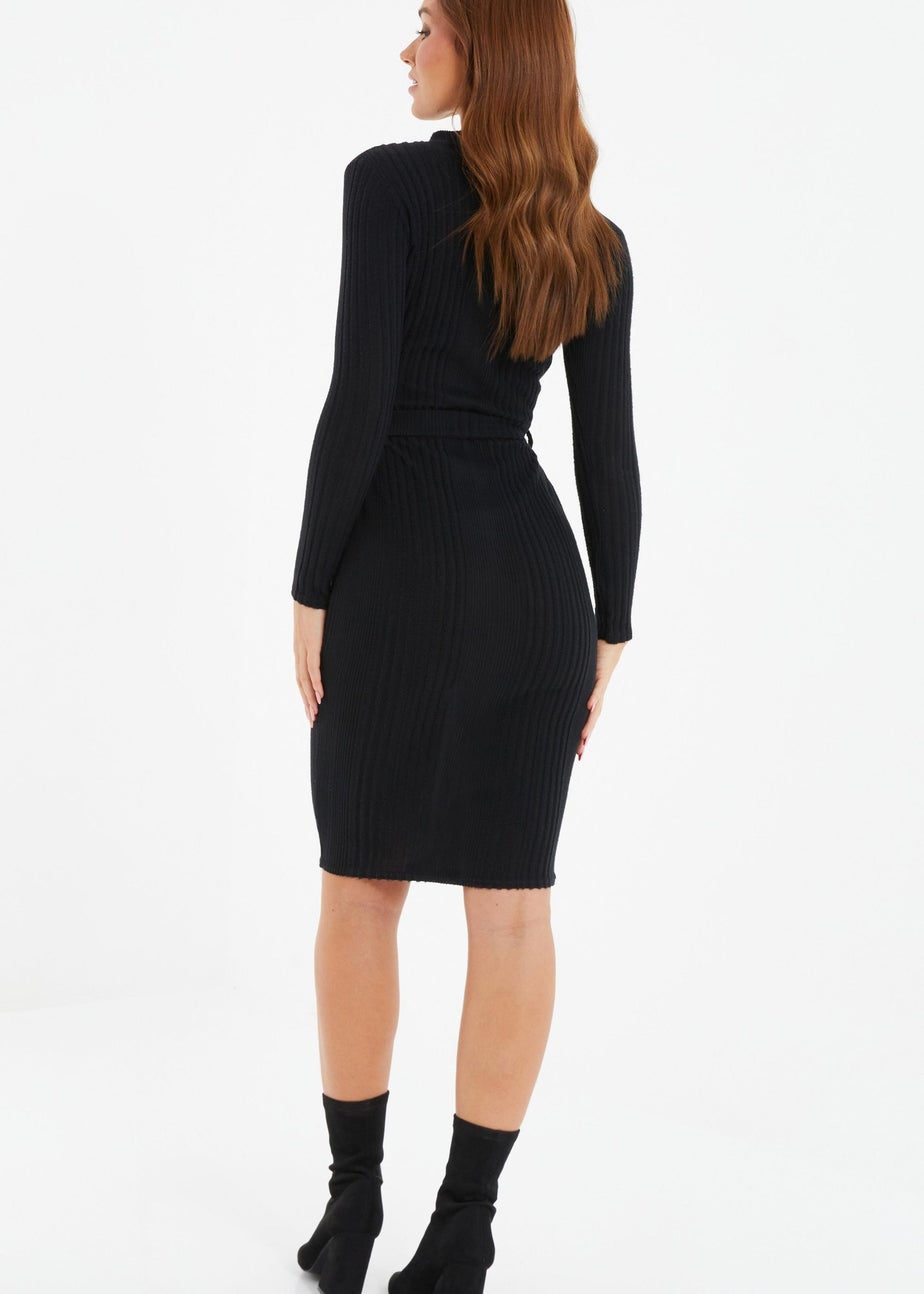 Quiz Black Knitted Long Sleeve Midi Dress