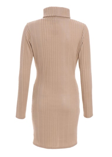 Quiz Stone Knitted High Neck Bodycon Mini Dress