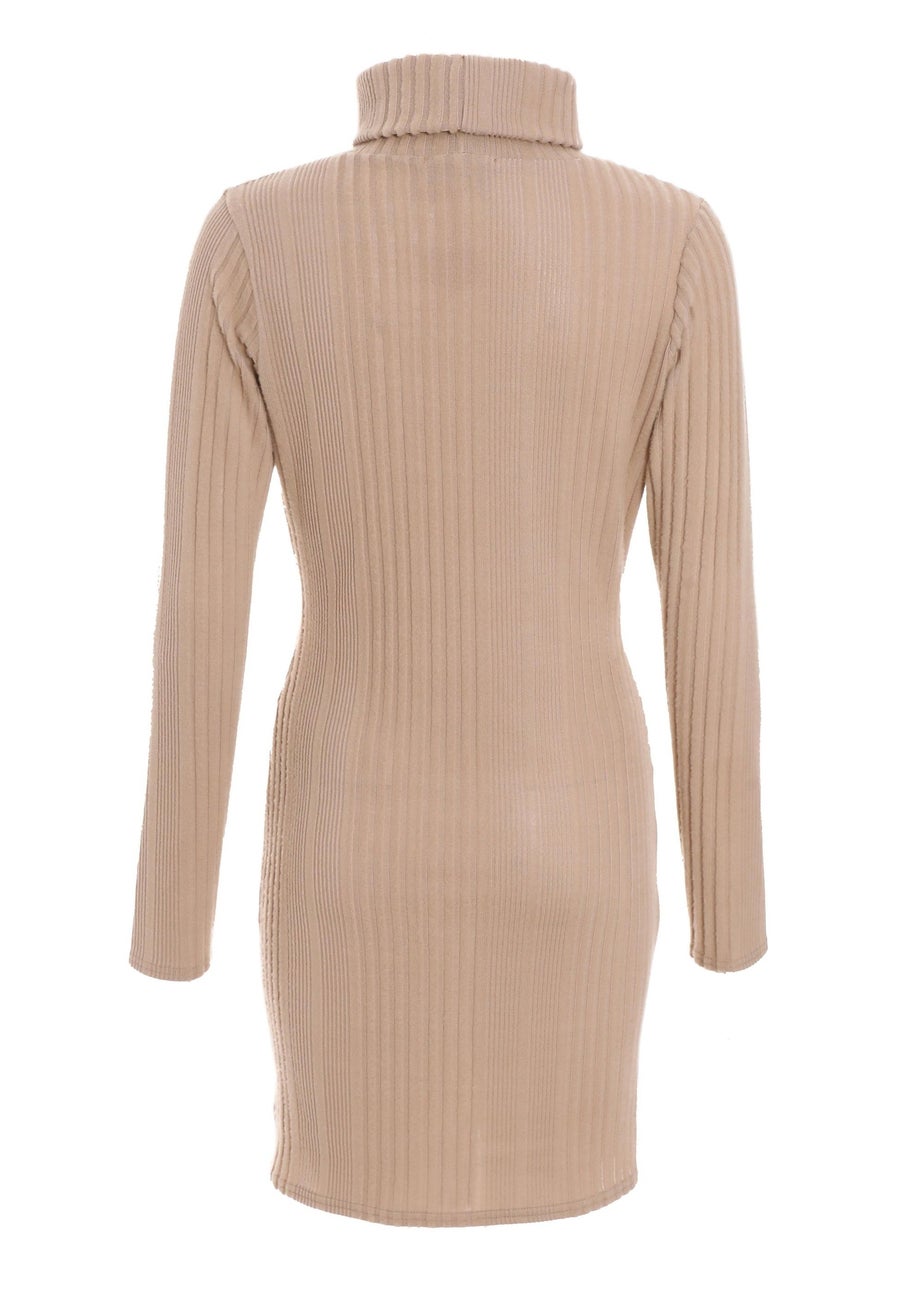 Quiz Stone Knitted High Neck Bodycon Mini Dress