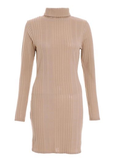 Quiz Stone Knitted High Neck Bodycon Mini Dress