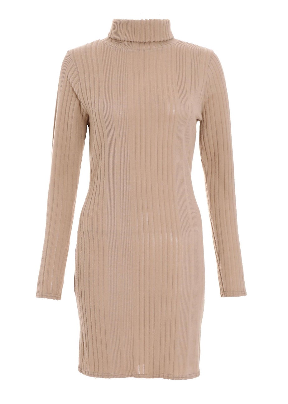 Quiz Stone Knitted High Neck Bodycon Mini Dress
