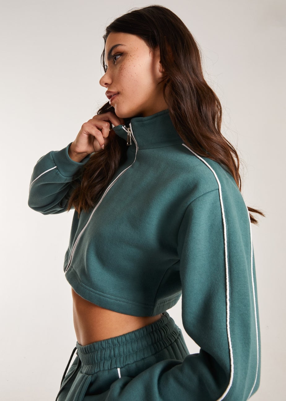 Pink Vanilla Piping Cropped Zip Up Sweat