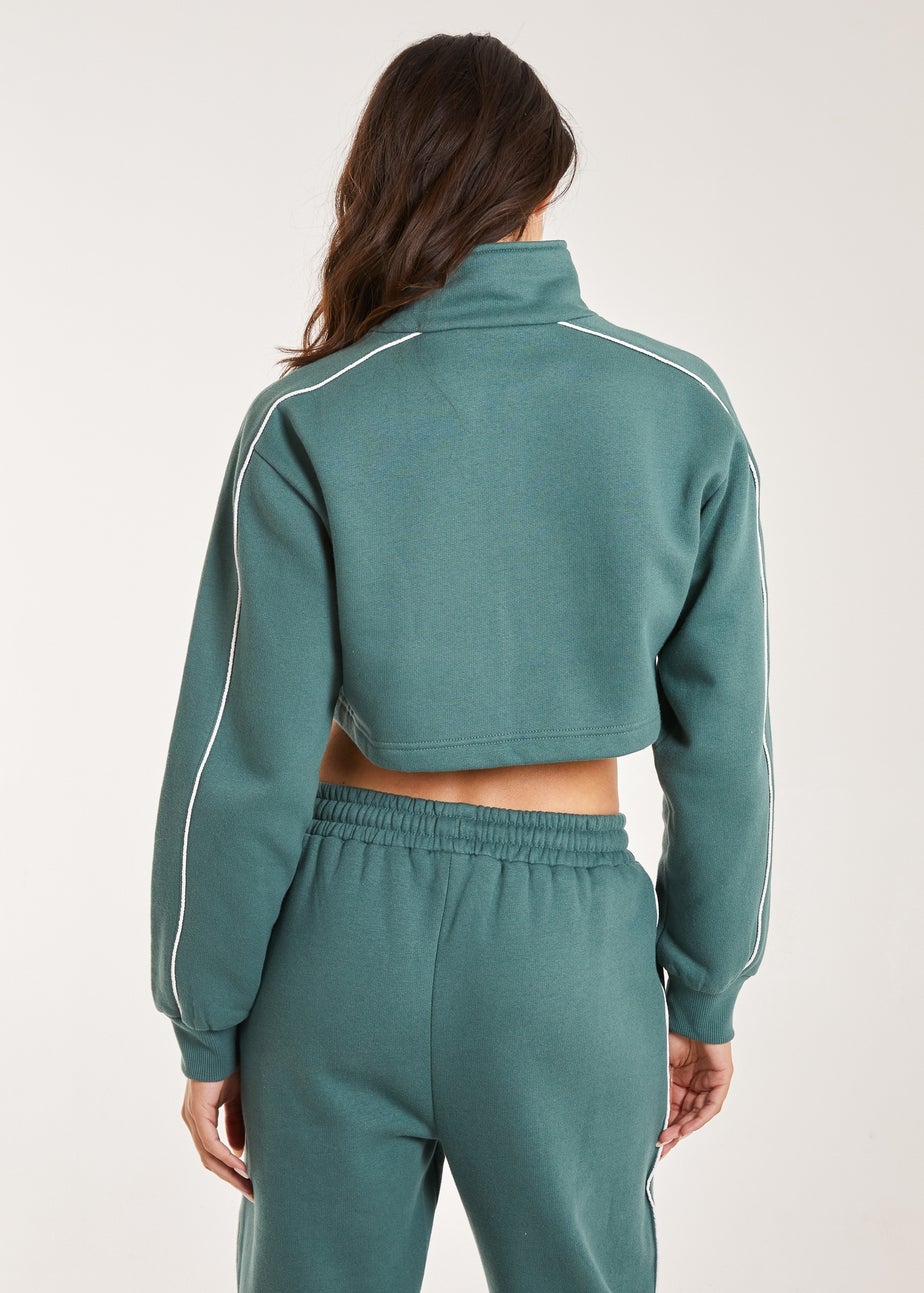 Pink Vanilla Piping Cropped Zip Up Sweat