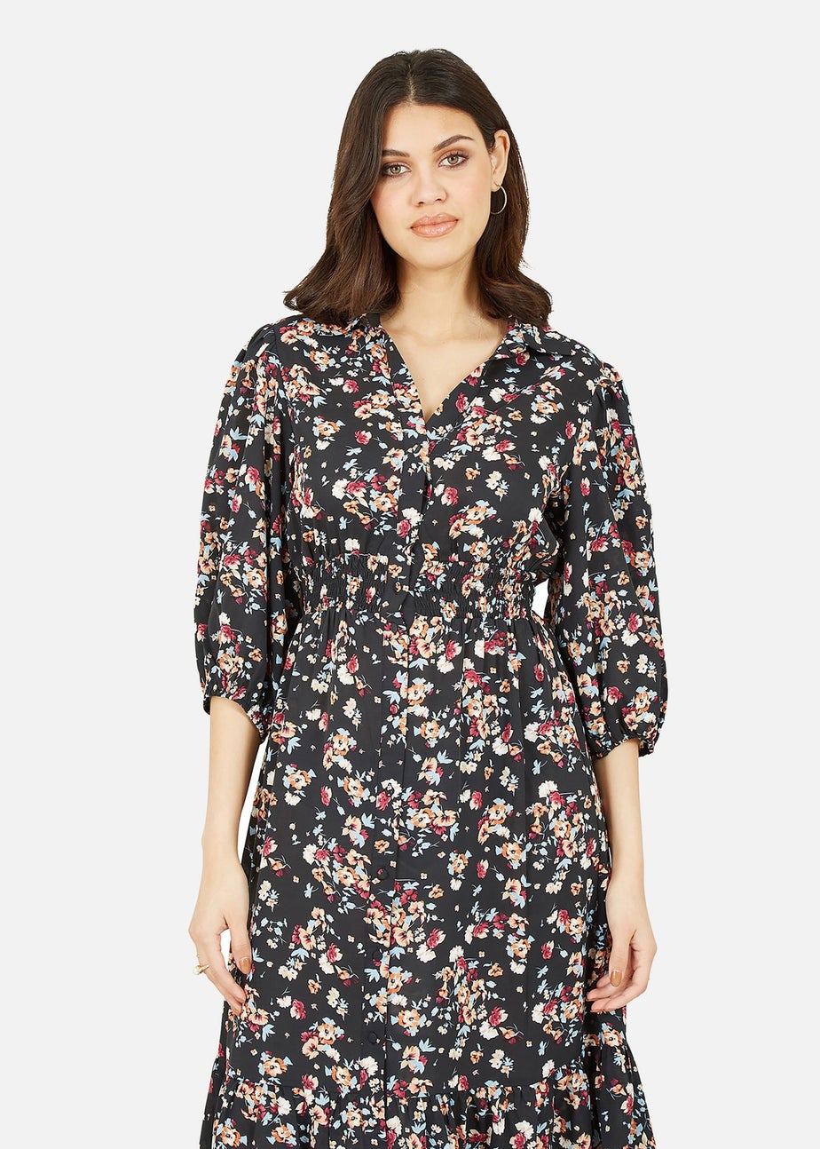 Yumi Black Floral Print Shirt Dress