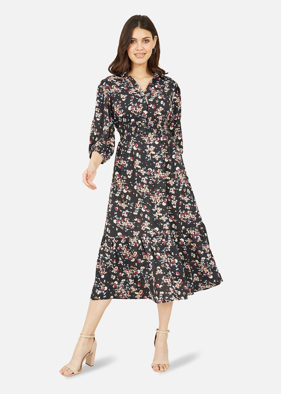 Yumi Black Floral Print Shirt Dress