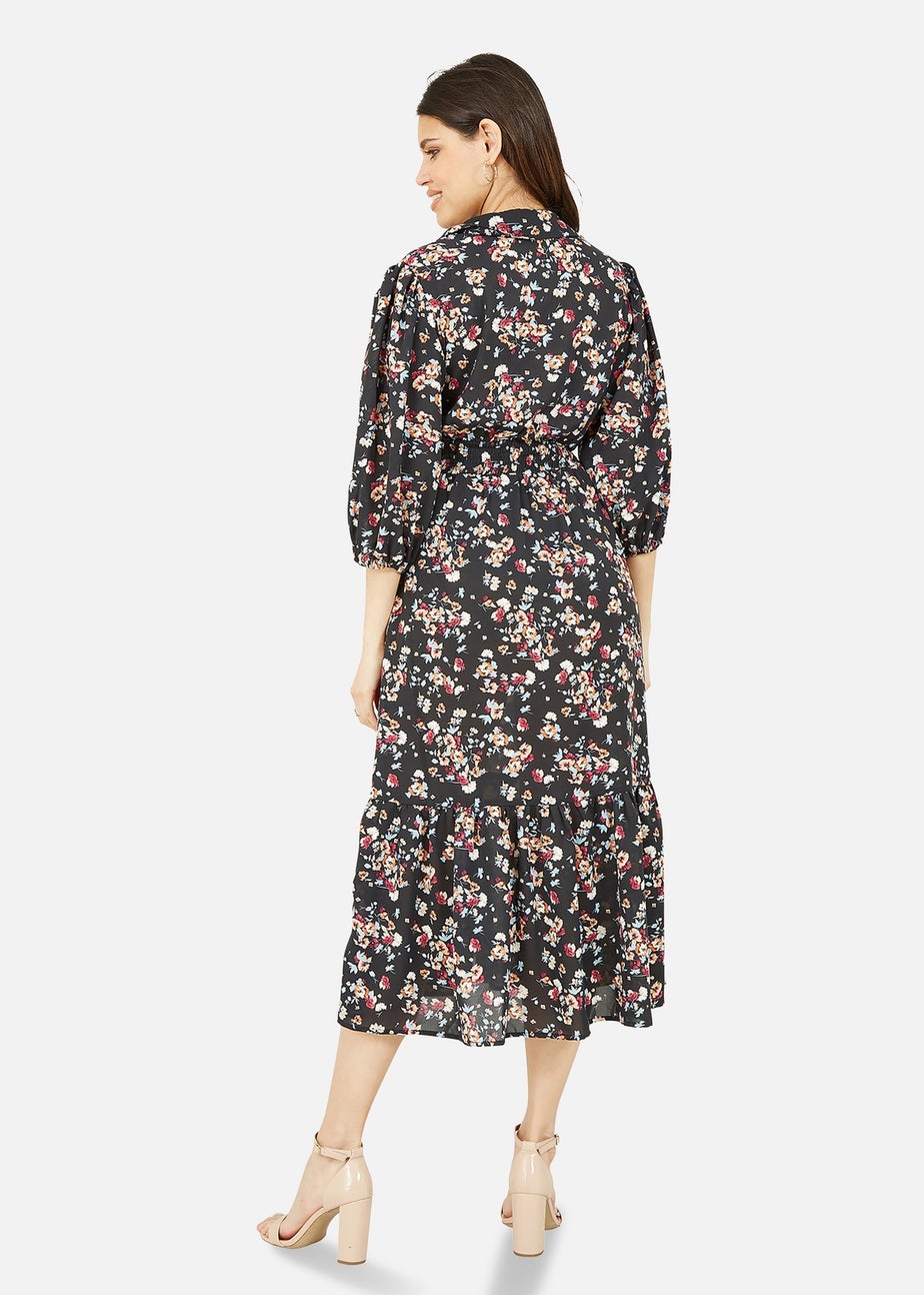 Yumi Black Floral Print Shirt Dress