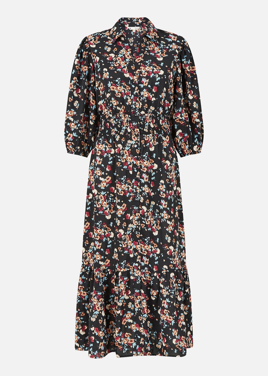 Yumi Black Floral Print Shirt Dress