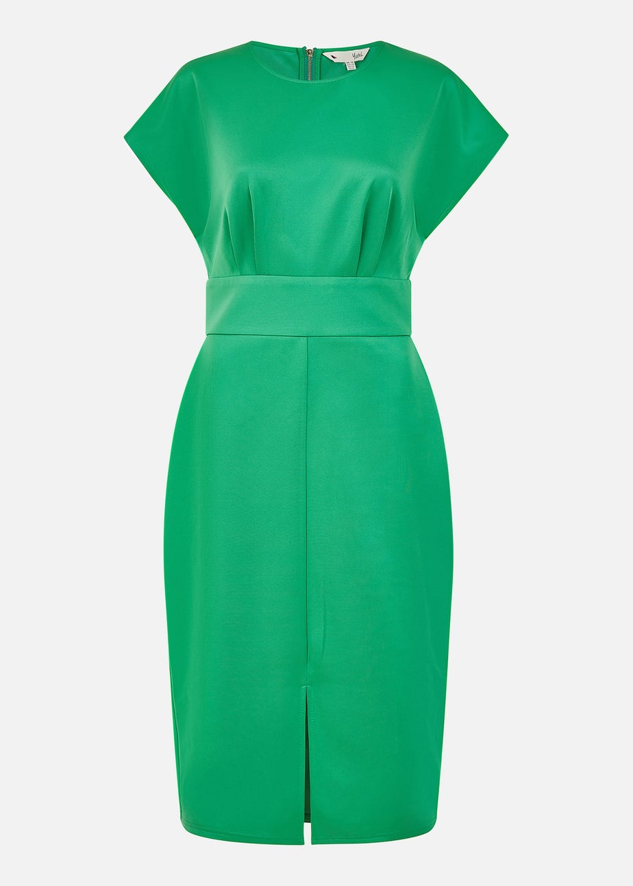 Yumi Green Scuba Kimono Sleeve Fitted Midi Dress