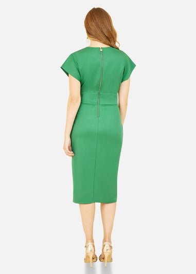 Yumi Green Scuba Kimono Sleeve Fitted Midi Dress