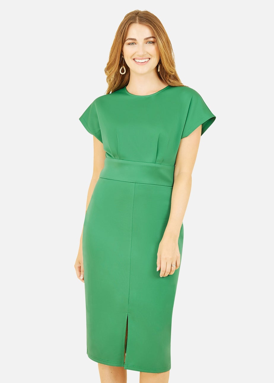 Yumi Green Scuba Kimono Sleeve Fitted Midi Dress