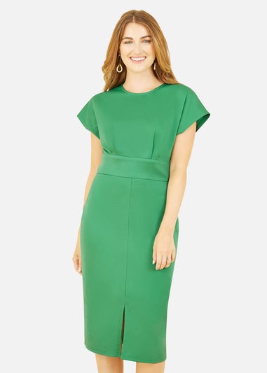 Yumi Green Scuba Kimono Sleeve Fitted Midi Dress