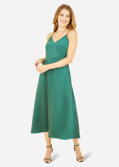 Yumi Green Satin Strappy Midi Dress