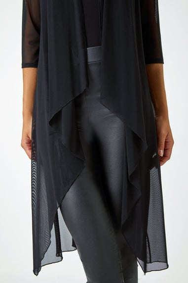 Roman Black 3/4 Sleeve Mesh Longline Kimono