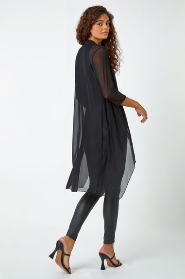 Roman Black 3/4 Sleeve Mesh Longline Kimono