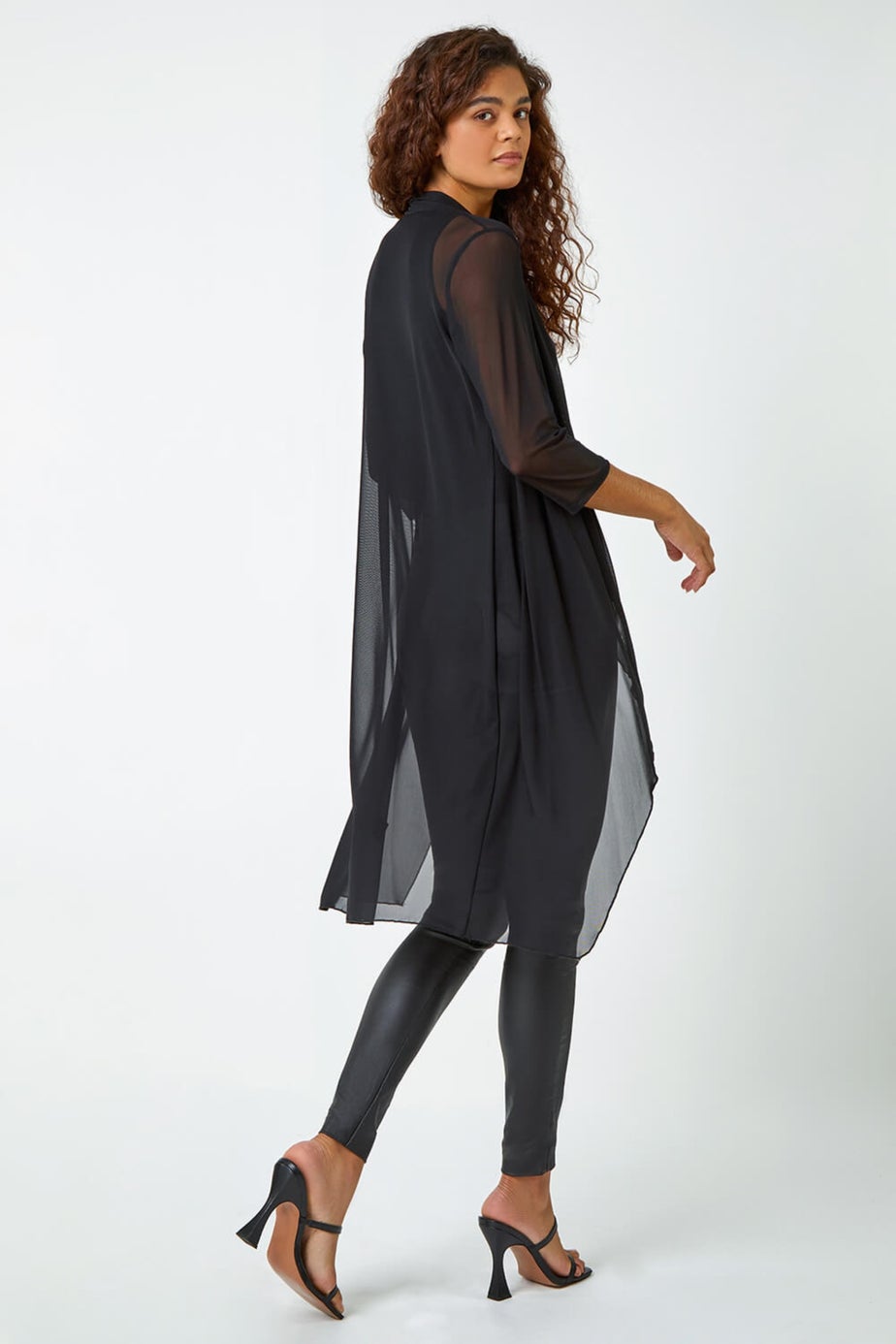 Roman Black 3/4 Sleeve Mesh Longline Kimono