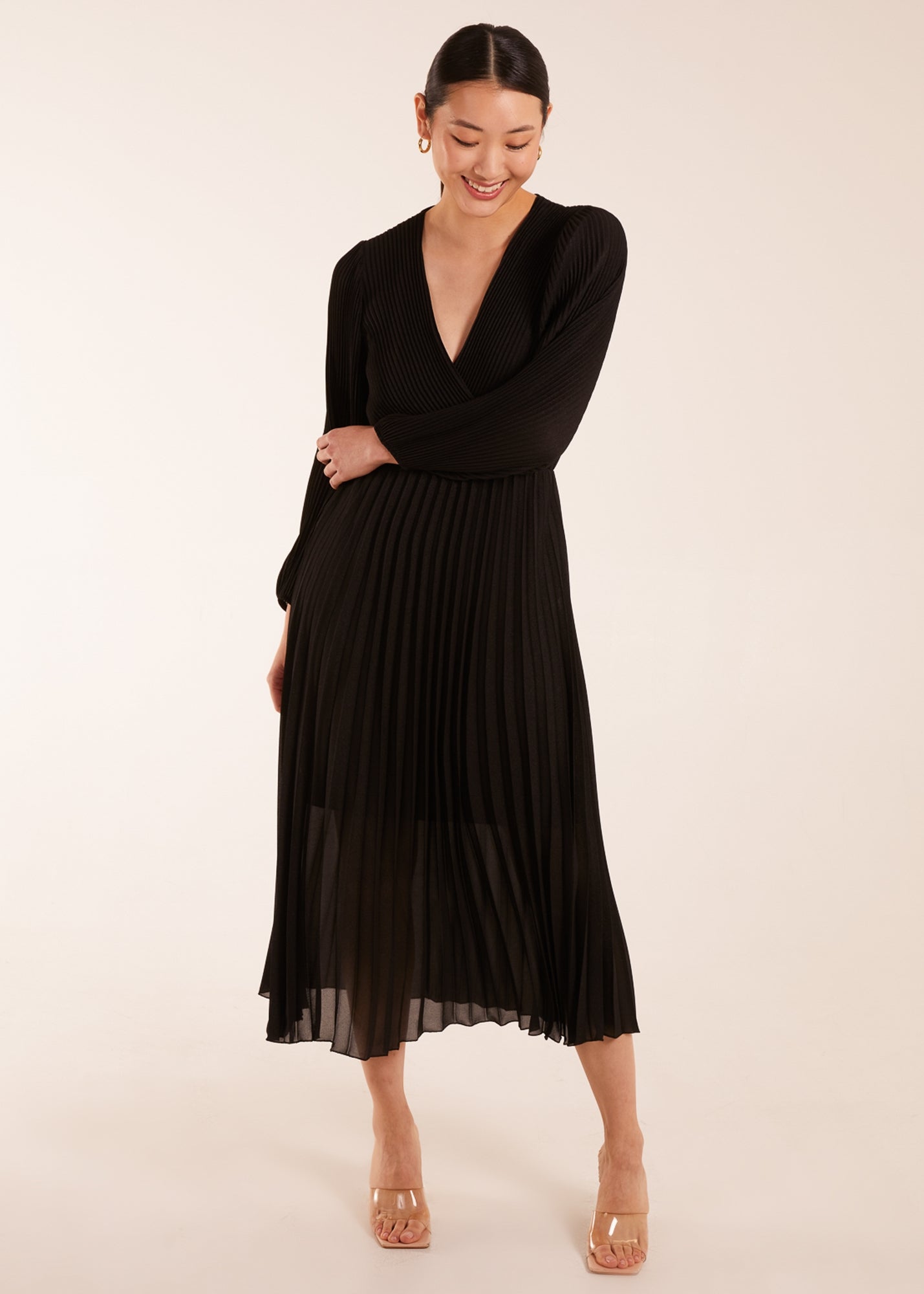 Blue Vanilla Black Metallic Chiffon Pleated Dress - Matalan