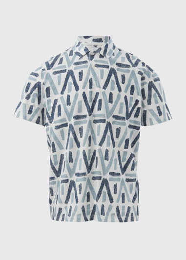 Blue & White Aztec Print Polo Shirt