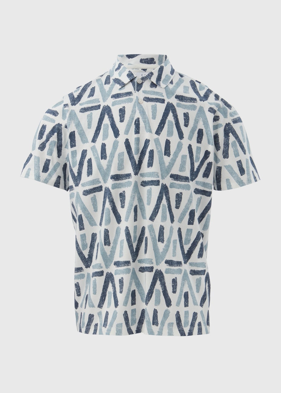 Blue & White Aztec Print Polo Shirt