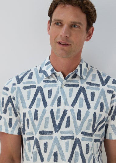Blue & White Aztec Print Polo Shirt